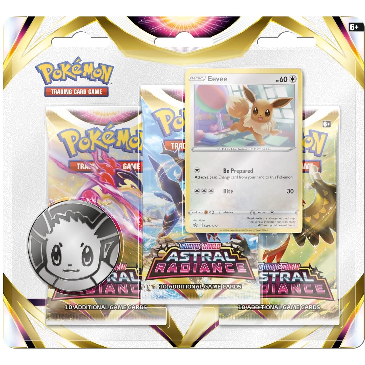 Pokémon Astral Radiance 3-pack Blister: Includes 3 Booster Packs + 1 Eevee Holographic Promo Card