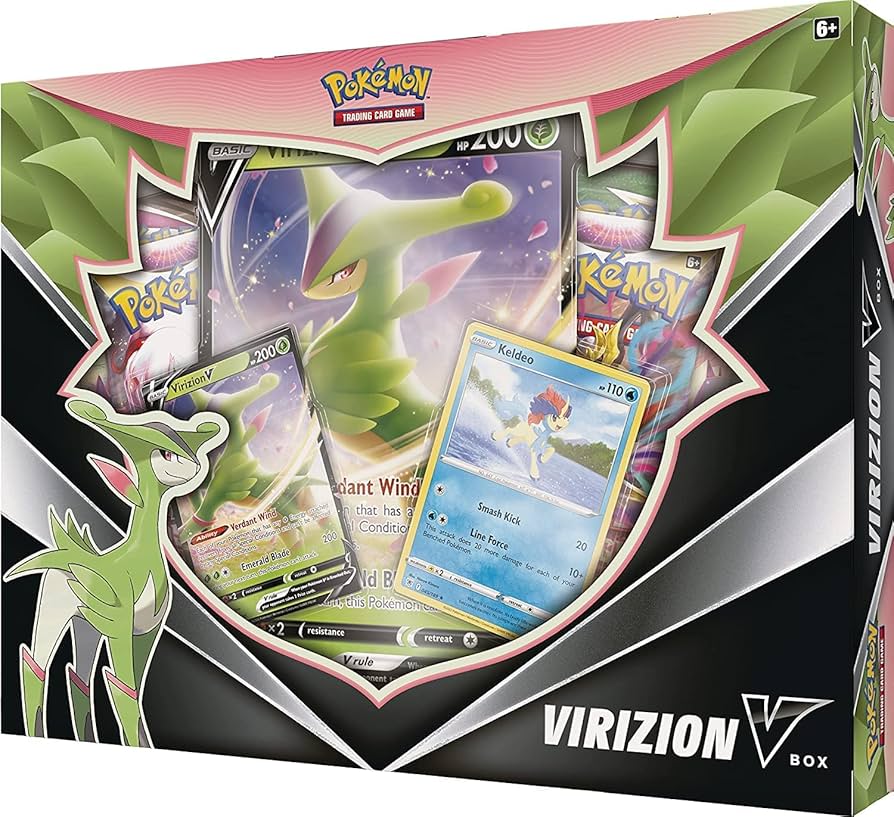 Pokémon Virizion V Box - Includes 4 Booster Packs (2 Lost Origin, 1 Fusion Strike, 1 Astral Radiance)